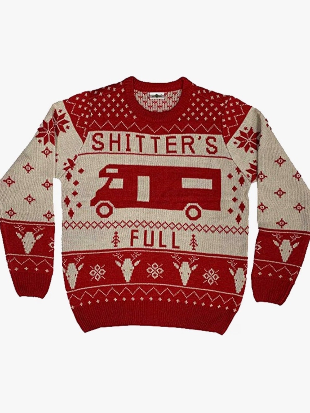 Shitters Full Ugly, Red/White Holiday Funny Sweater. Size S